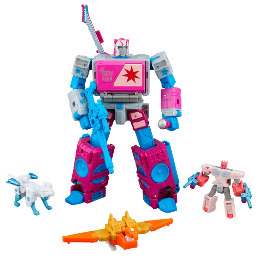 SDCC 2026 Transformers Jem and the Holograms Autobot Blaster & KP Glit, KP Sundor, and KP Rosanna Action Figure Exclusive